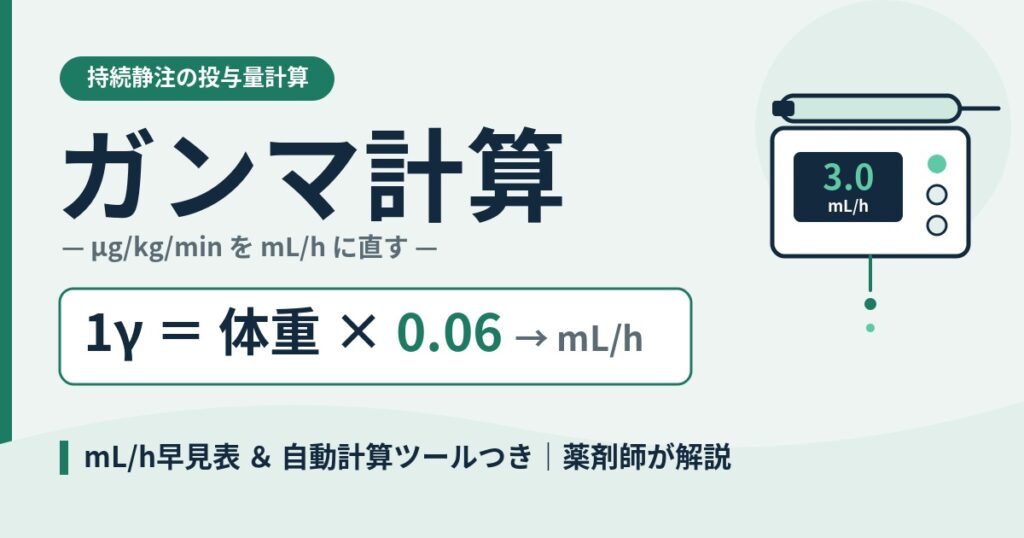 ガンマ計算とは？1γ=体重×0.06の早見表と自動計算ツール【薬剤師解説】